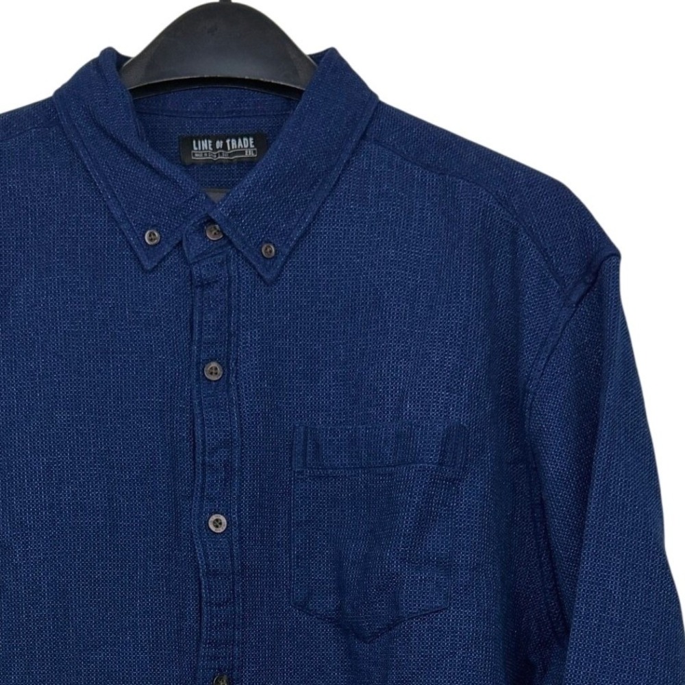 Line of Trade Mens 2XL Cotton Waffle Textured Long Sleeve Button Down Shirt Blue